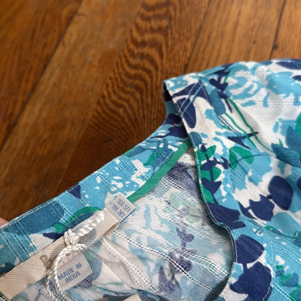 NEW Boden vintage Blue and Green vine Pattern Midi Dress nightgown cotton 10L Size 10 - Image 3