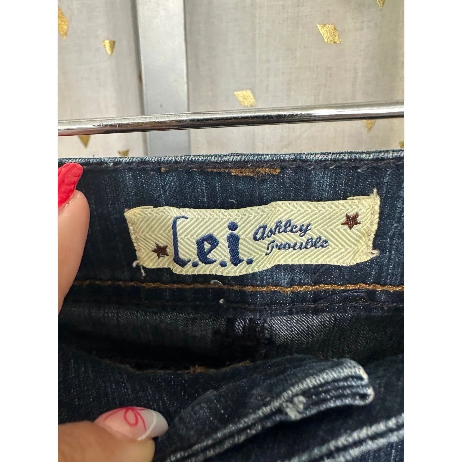 Vintage L.E.I. Energy Life Juniors Y2K Ashley Trouble Dark Wash Denim Jeans 7 Blue Size undefined - Image 4