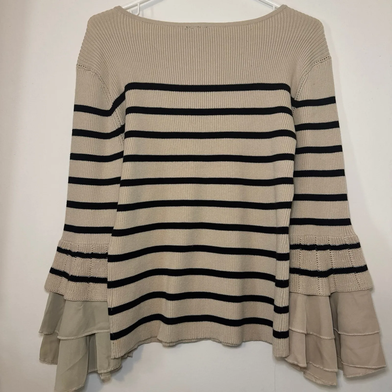 Allie & Rob Womens Beige Ribbed‎ Texture Long Sleeve Casual Sweater Size Small - Image 3