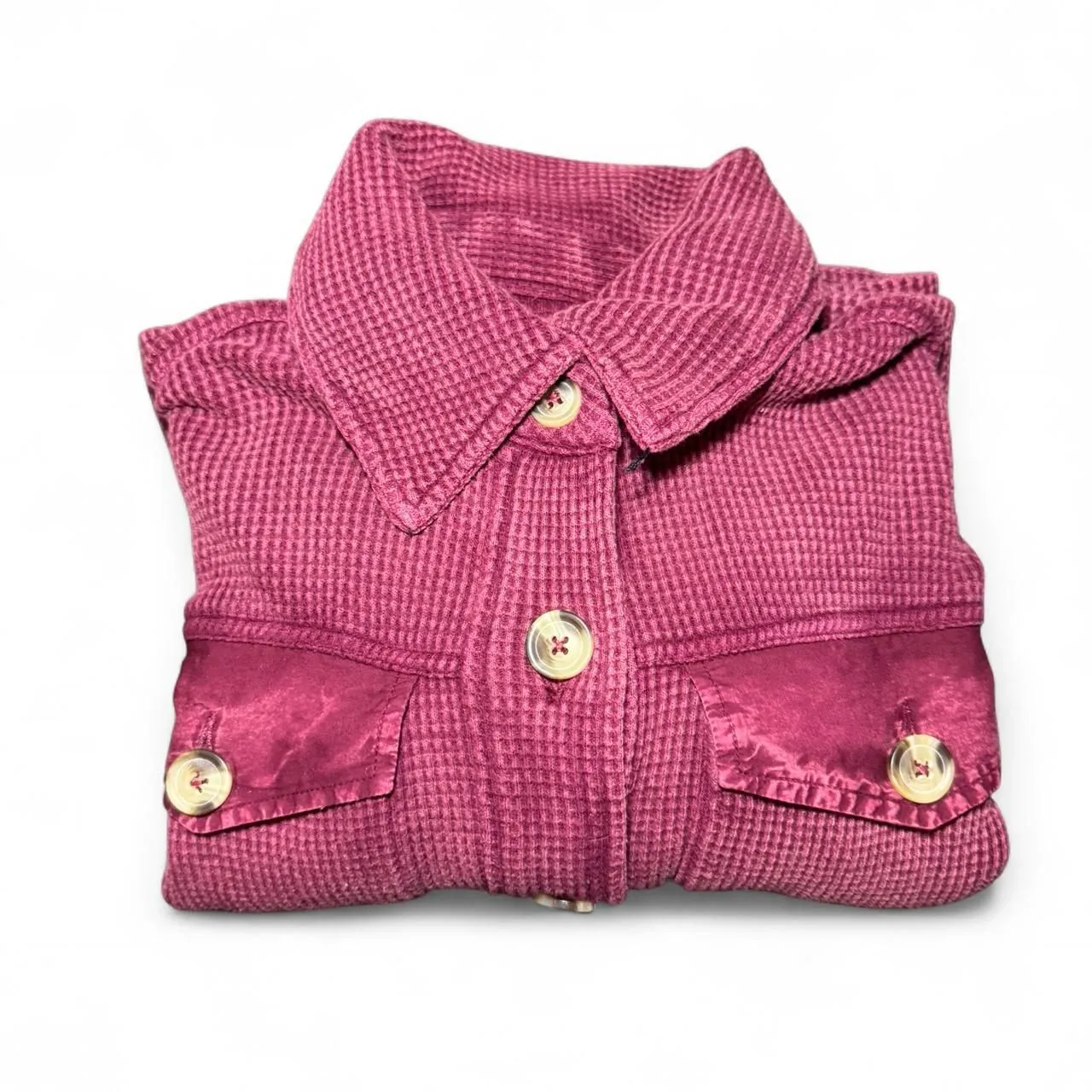 Bagatelle Burgundy Thermal Crop Button Down Shirt Women’s M Waffle Knit - Image 5