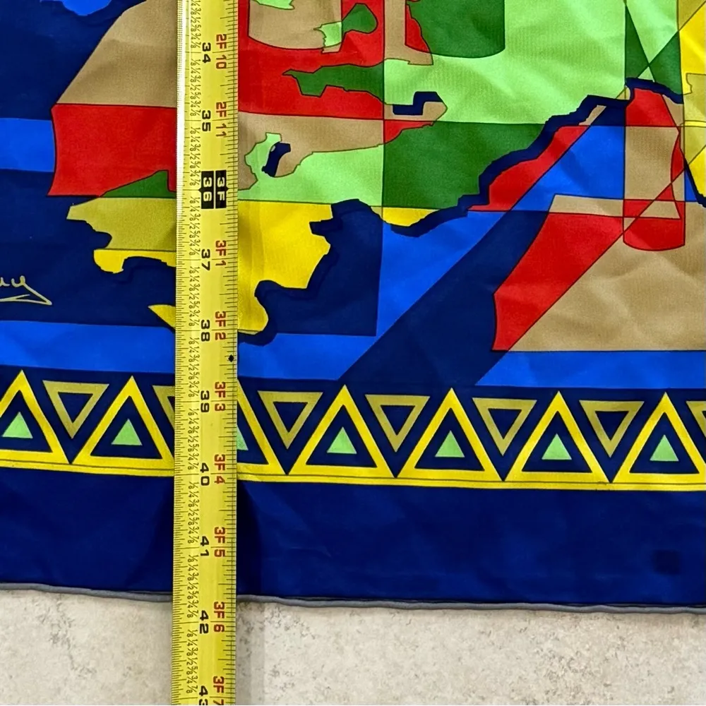 Vintage The Silk Road Anna Chrowy? Abstract Vibrant Color 100% Silk Scarf 42”X43 Blue - Image 3