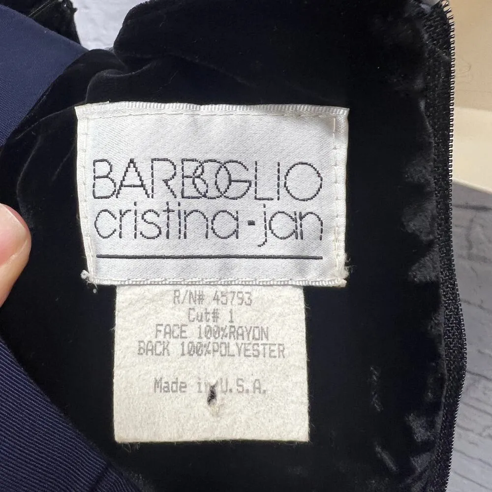 Vintage Barboglio Cristina Jan Black Velvet Cocktail Dress Size 8 Long Belt 80s - Image 5