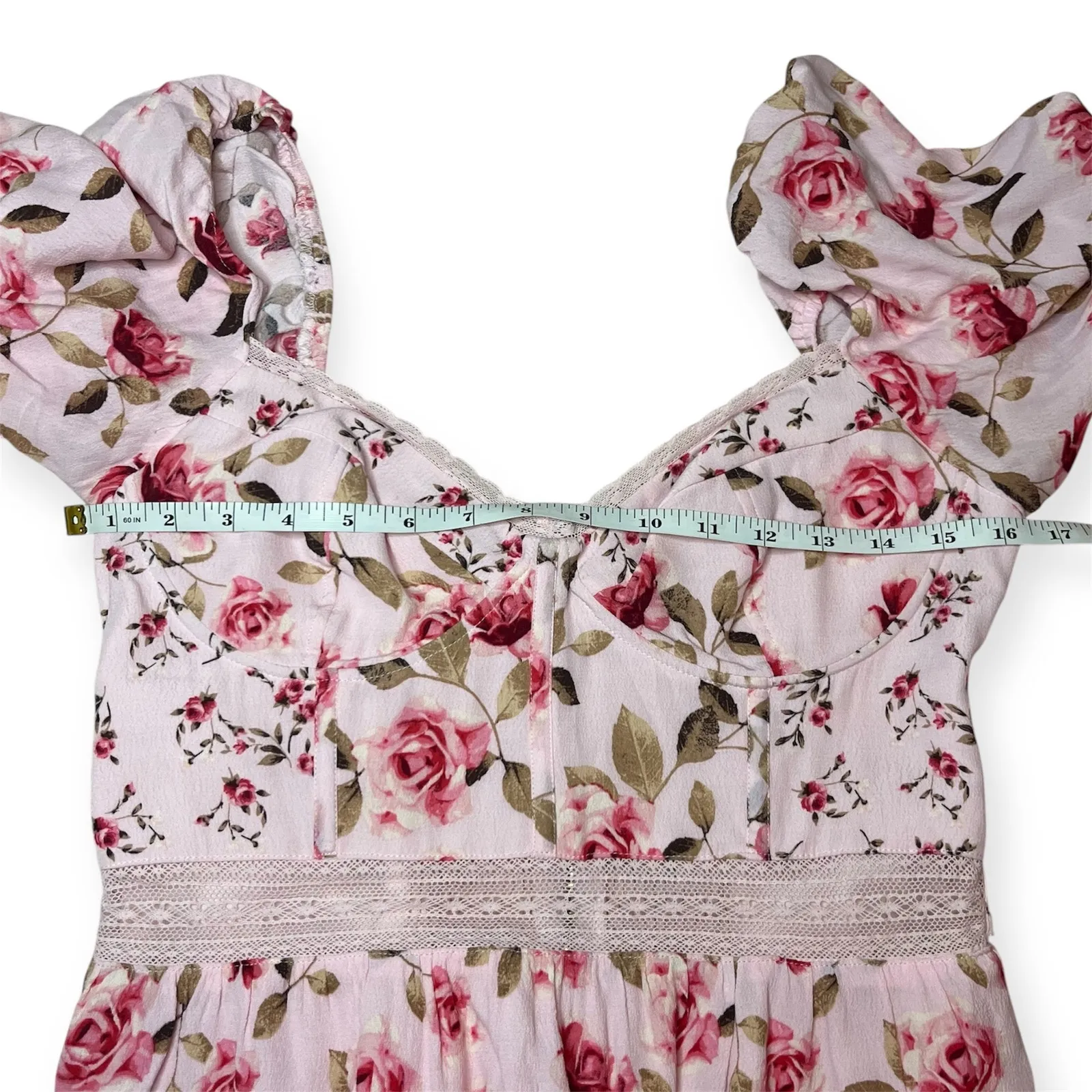 Altar’d State Kate Floral Mini Dress Pink Corset Lace Boho Cottagecore Sz Large - Image 5