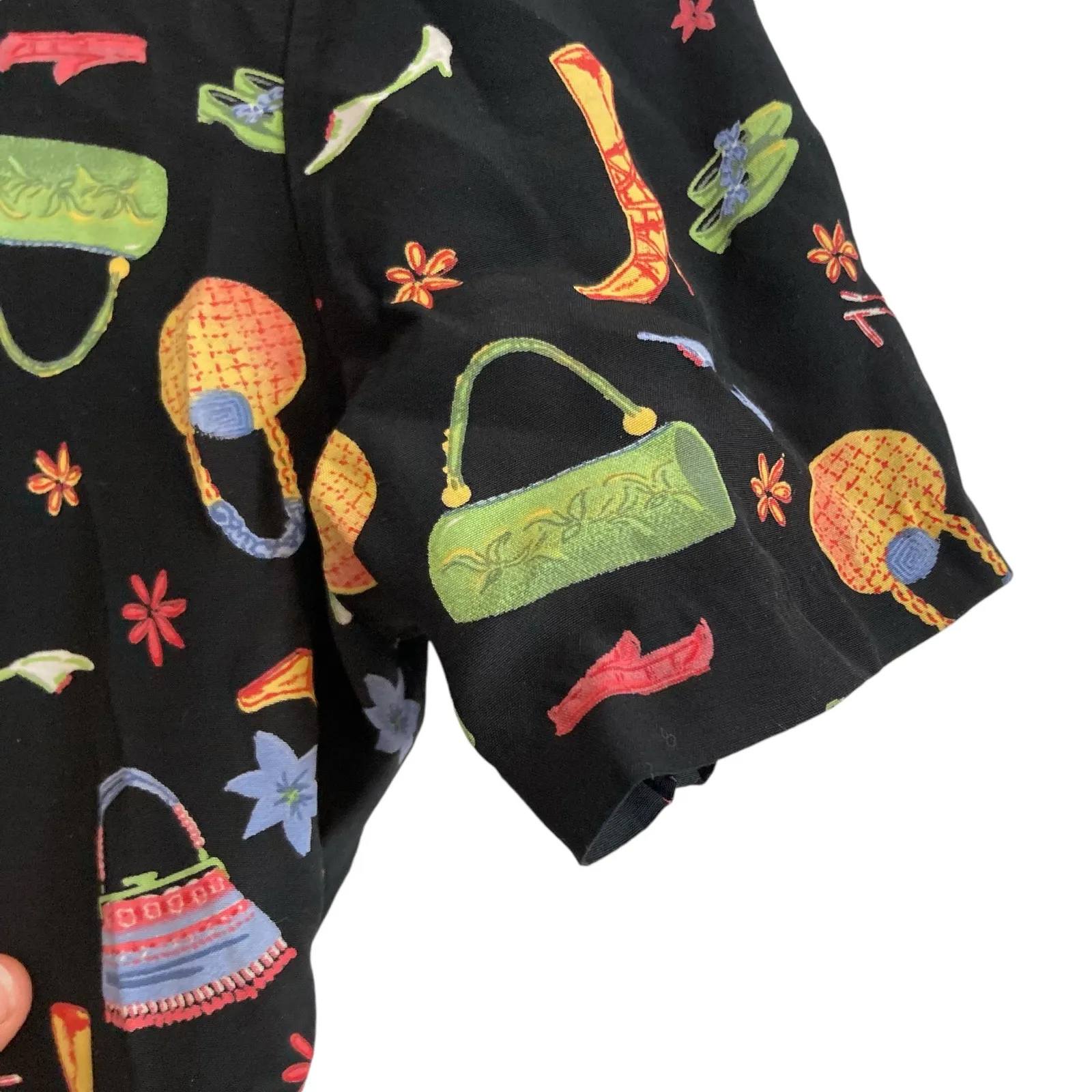 Vintage Y2K Coldwater Creek Black A-Line Dress Whimsical Print Sz Small Rayon - Image 15