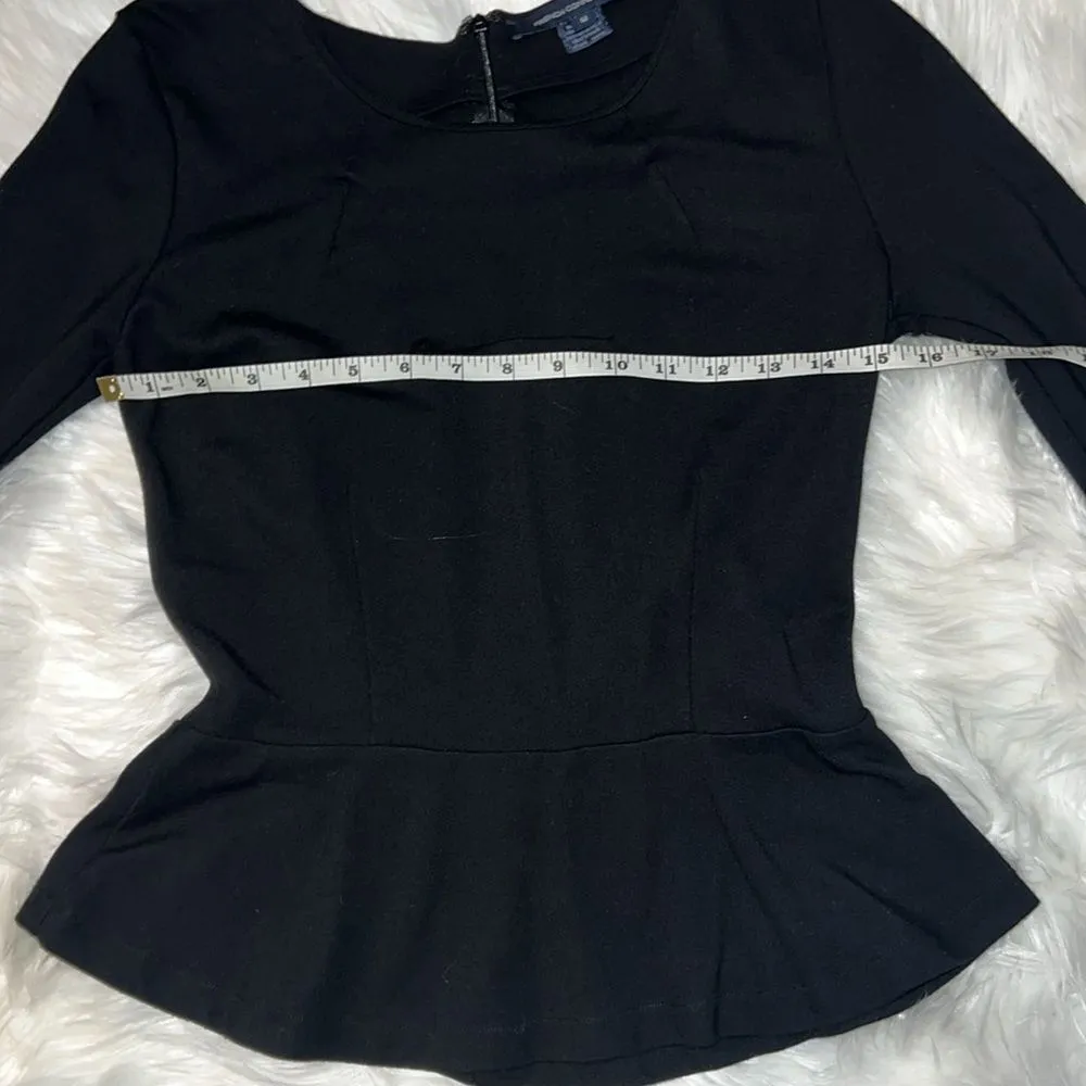 French Connection Black Long Sleeve Peplum Top Size Medium - Image 5