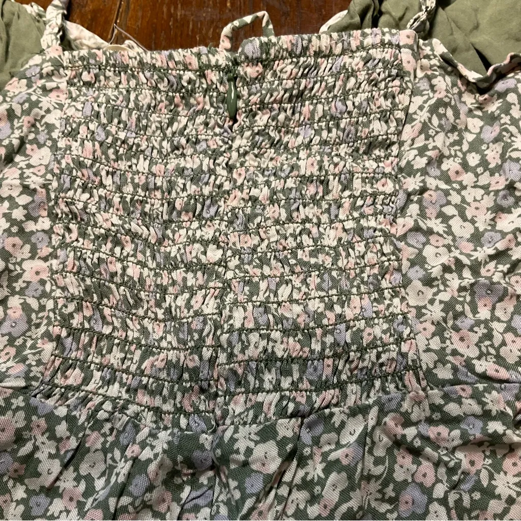 NWT Aeropostale Romper Sz S Green Floral Boho Ruffle Cottagecore Feminine Cute - Image 11