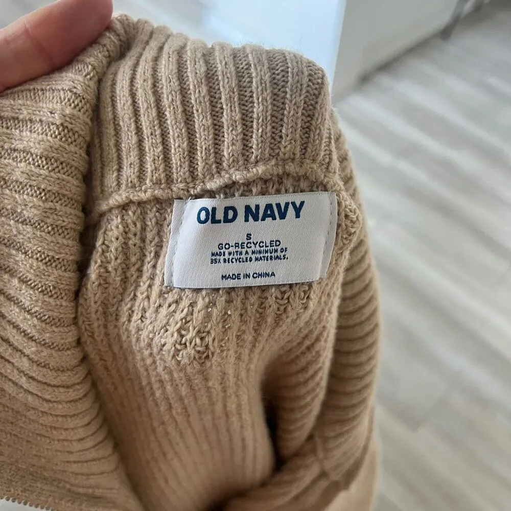 Old Navy Beige Quarter Zip Sweater Dress Long Sleeve Mini Women's S - Image 5