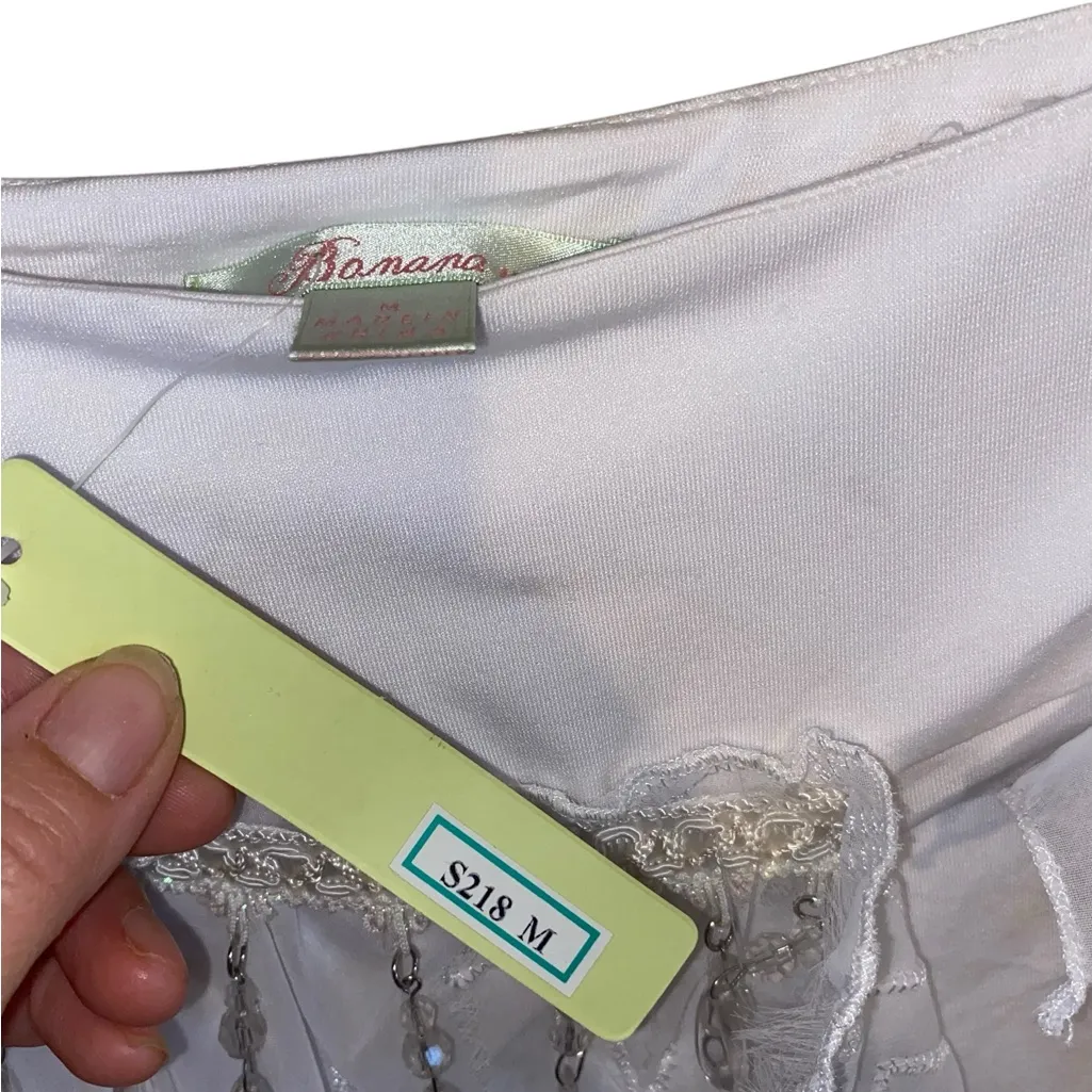 Banana USA Asymmetrical White Sheer Beaded Sequin floral Skirt Boho Fairycore Size M - Image 4