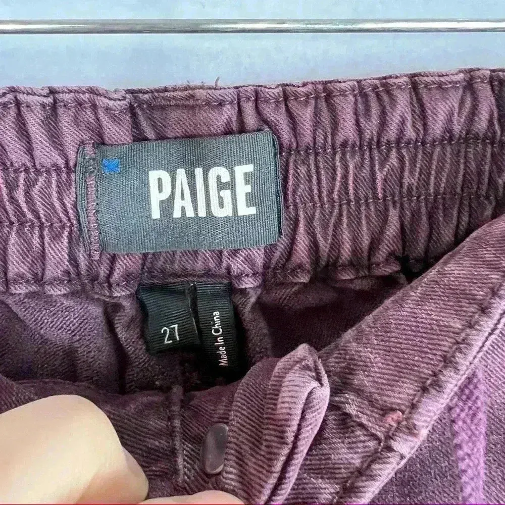 PAIGE Christy Pant Off Duty High Rise Pant Grosgrain Side Size 27 Deep Berry - Image 12