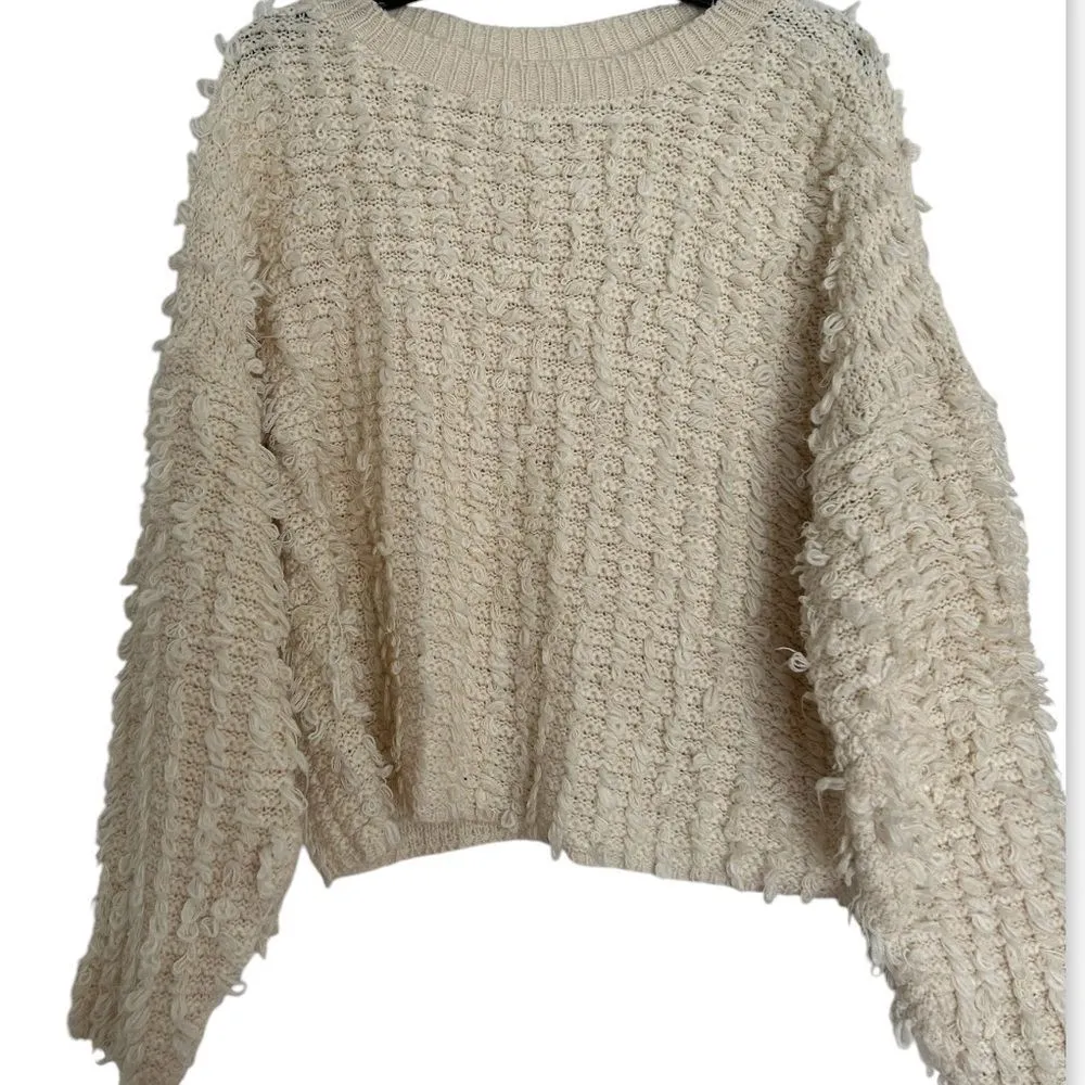 ASOS Design Cream Fluffy Crewneck Sweater Size Medium - Image 2
