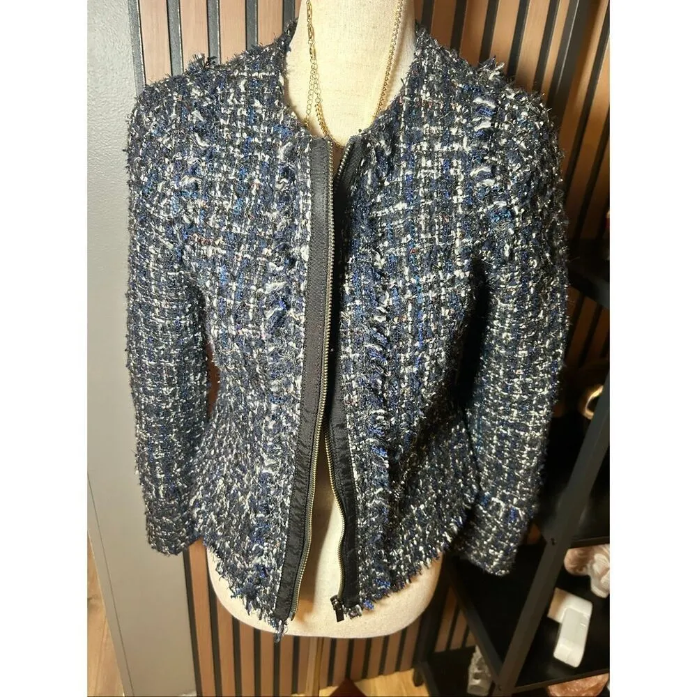 White House black market tweed blazer, blue black and white color size 2P NWT - Image 7