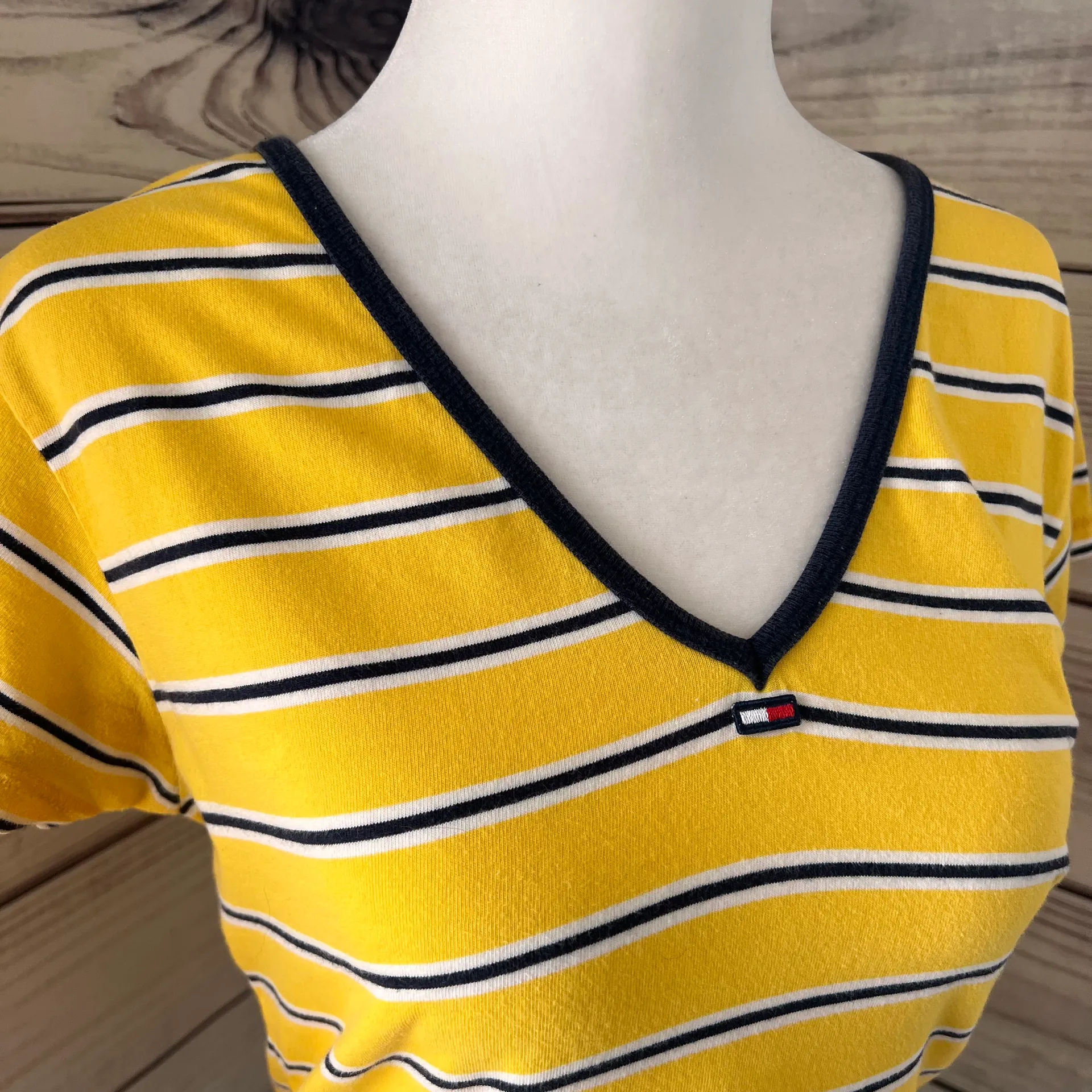 Tommy Hilfiger Vintage  Tommy Jeans Yellow Striped T-Shirt - Image 2