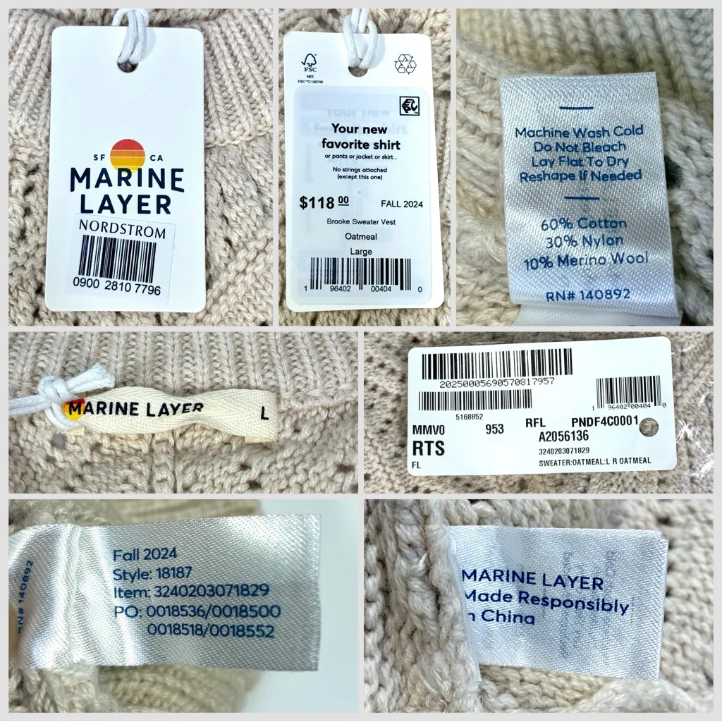 Marine Layer Brooke Open Stitch Sleeveless Sweater Vest Oatmeal M L NWT - Image 6