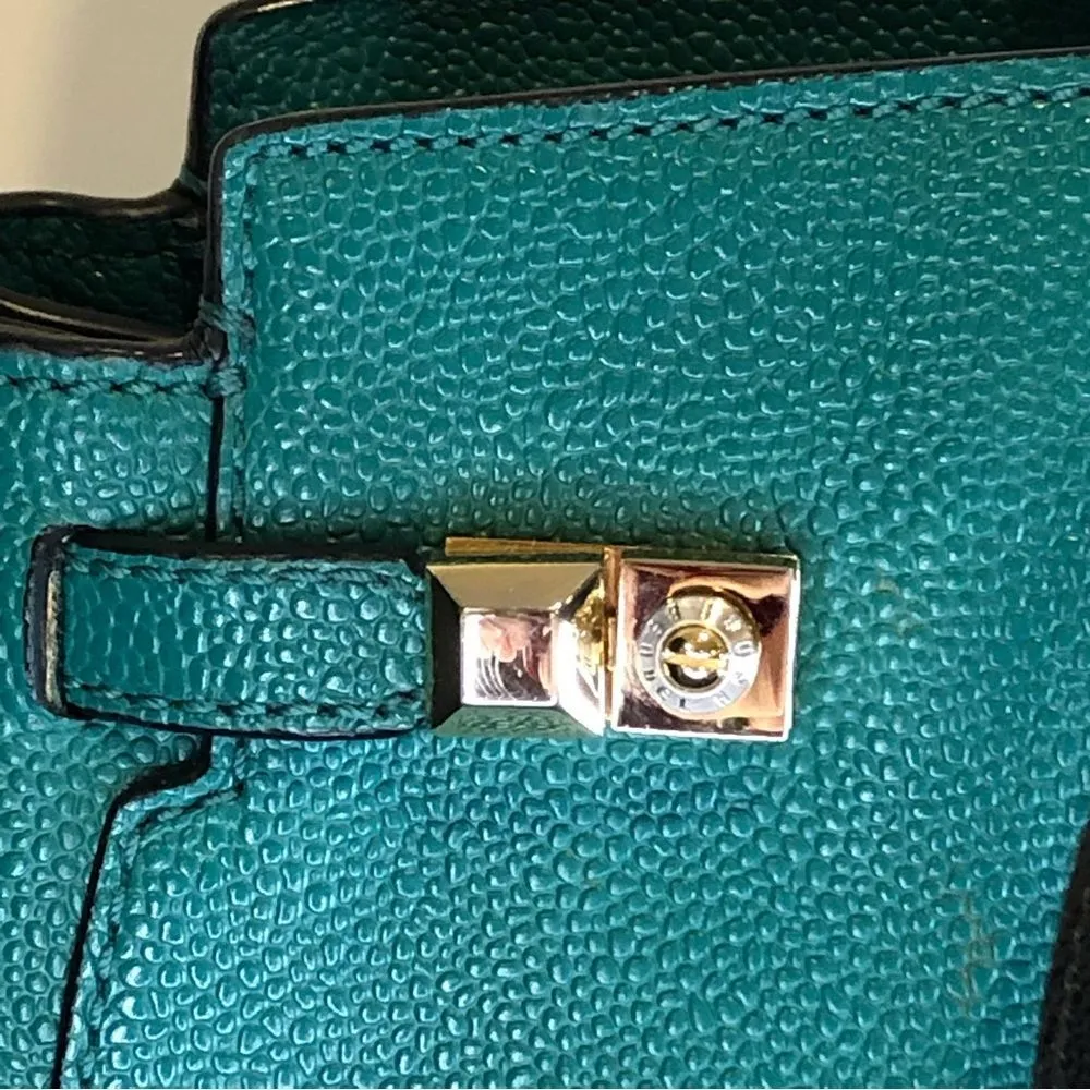 HENRI BENDEL Teal Caviar Carlyle Leather Tote Shoulder Bag Wallet & Strap SET - Image 4