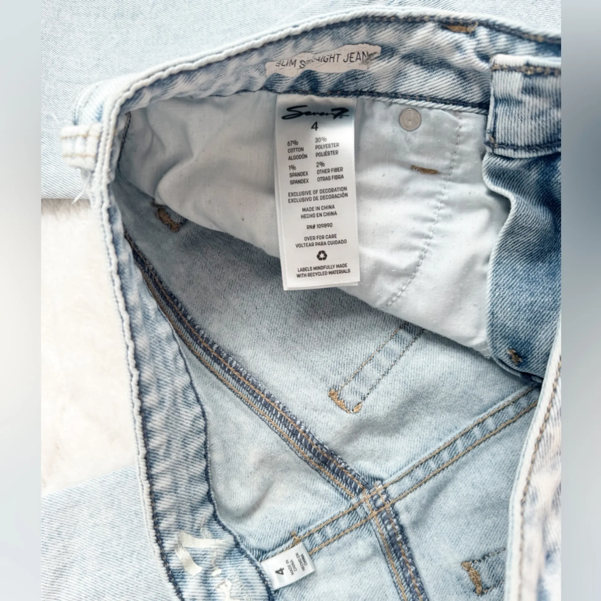 Seven7 Jeans Straight Leg Light Wash Raw Hem Jeans Size 4 Casual Mid Rise - Image 2