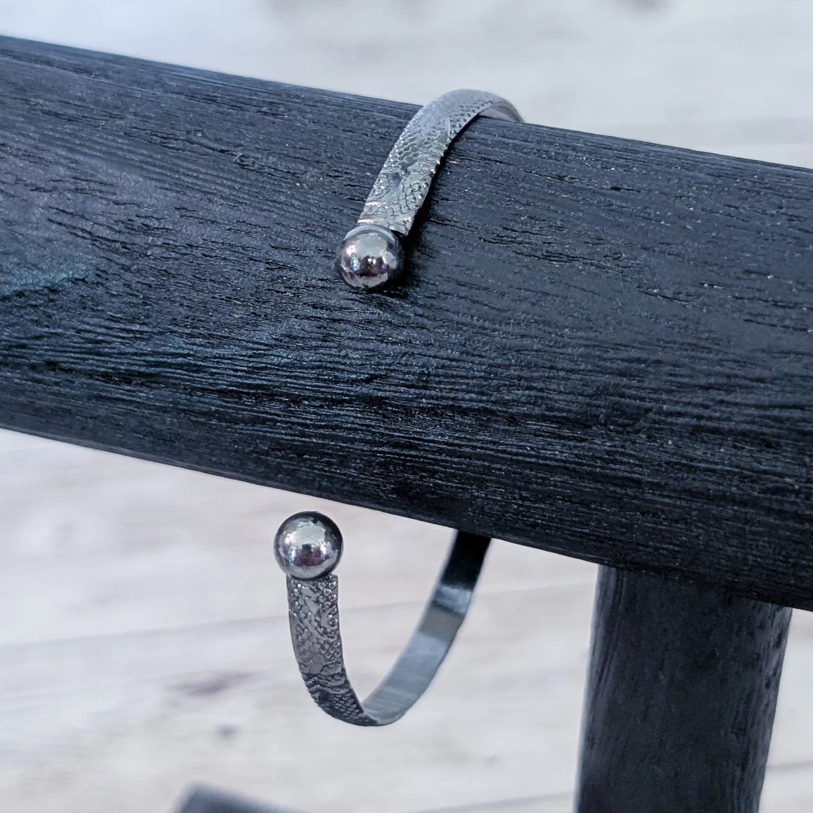 Vintage Cuff Bracelet Dark Metal with Design Gray - Image 2