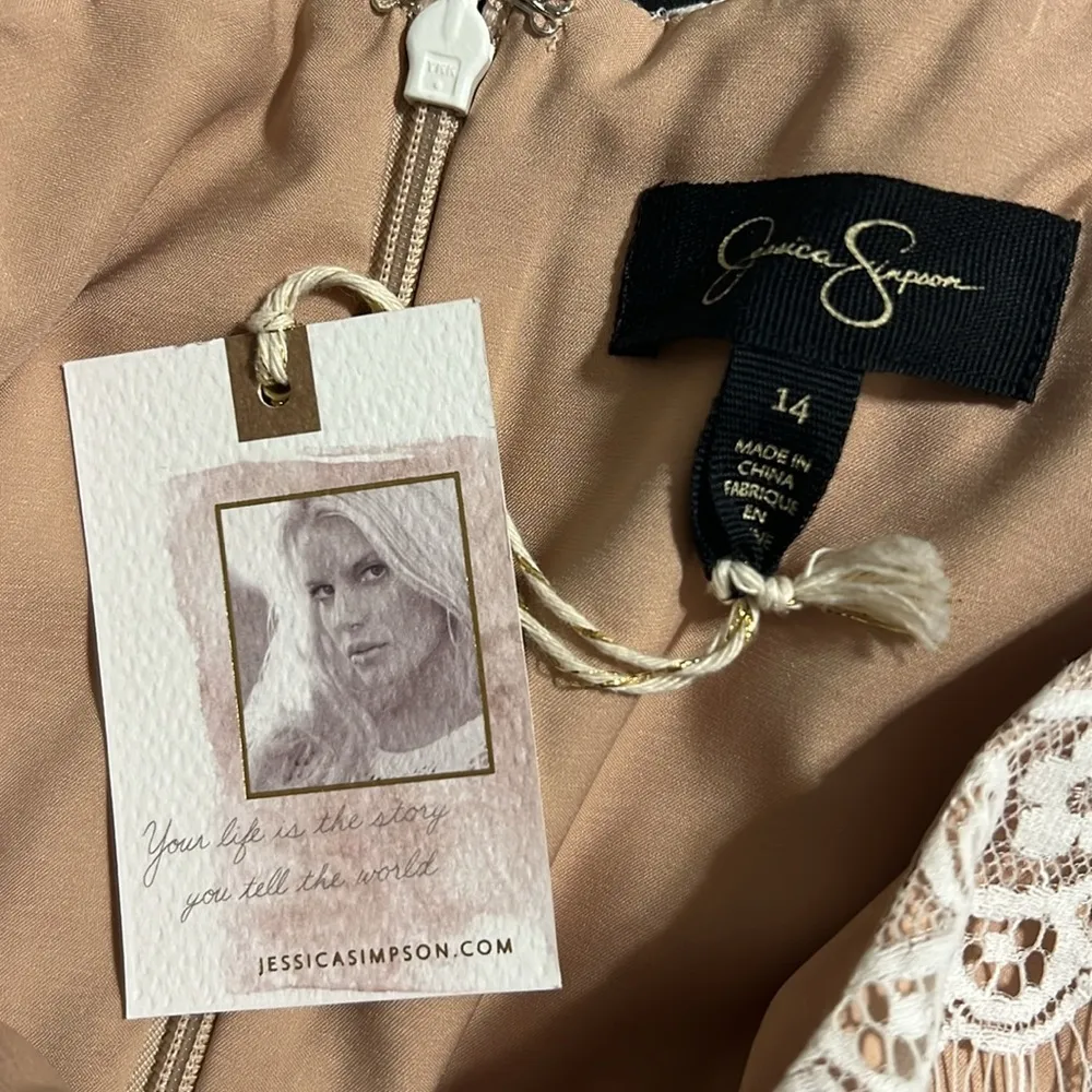 Jessica Simpson size 14 layered lace tiered dress black cream sleeveless formal - Image 10