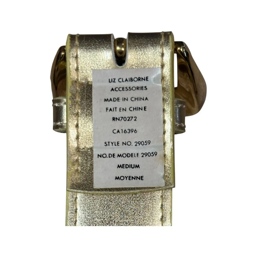 Vintage Liz Claiborne Statement Belt Gold Size Medium Faux Leather Retro Diamond - Image 6