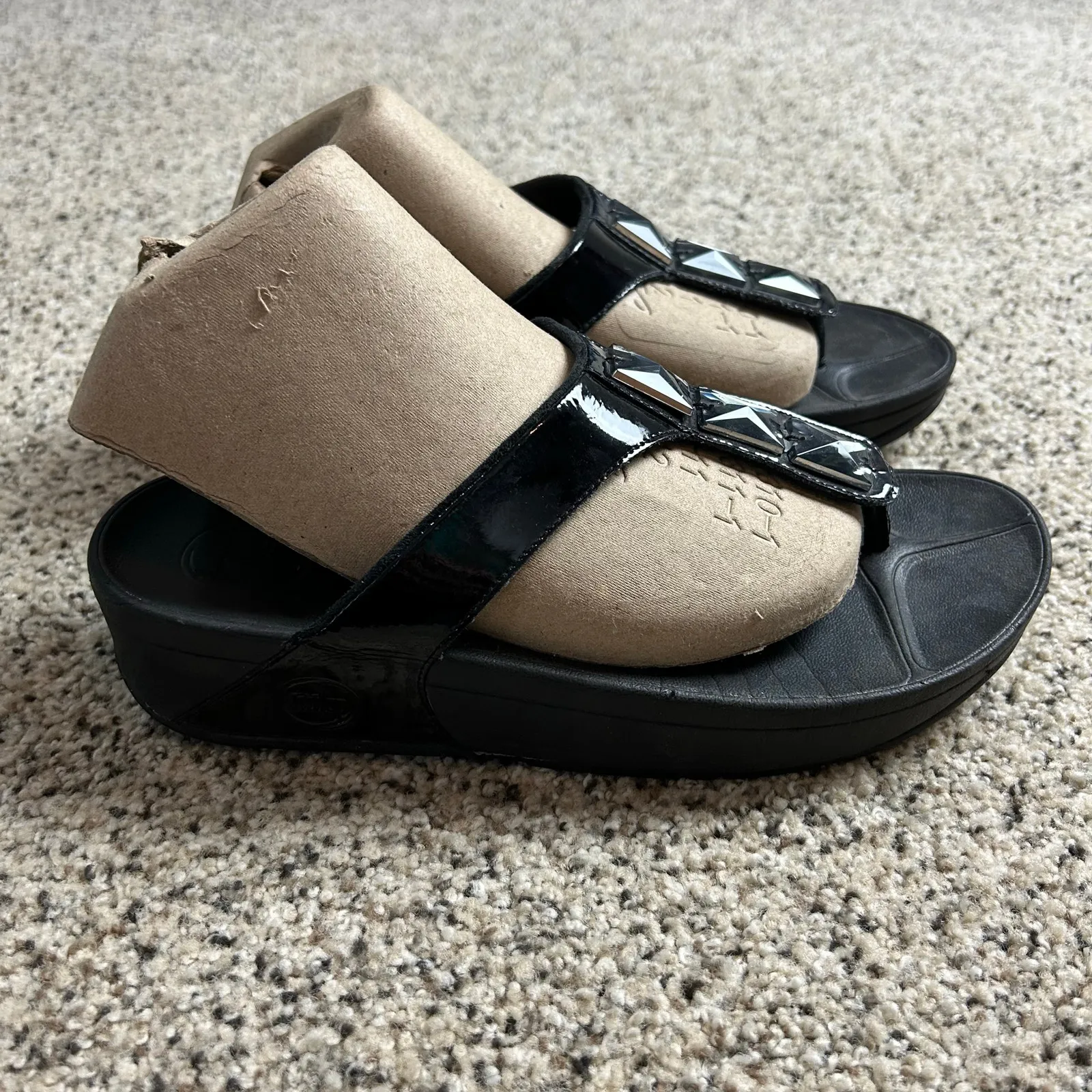 Fitflop Walkstar Jeweled Sandals Size 9 Black Toe Post Thong - Image 2