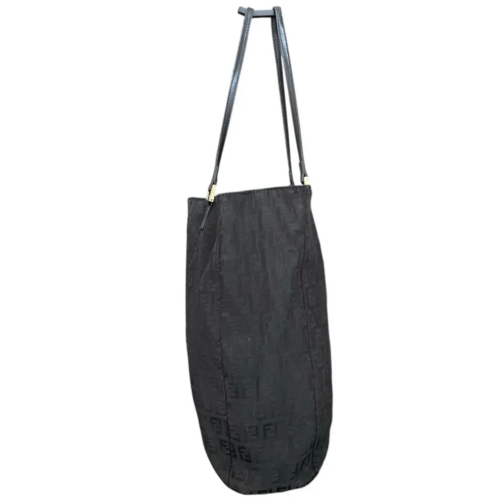 Fendi Women’s Vintage 2005 Zucchino FF Top Handle Canvas Black Silver Tote Purse - Image 5