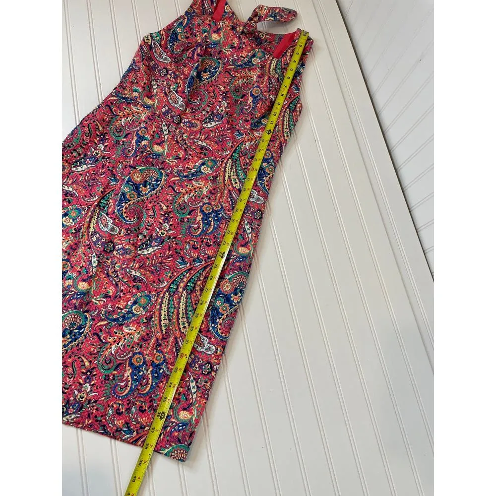 Talbots Bonaire Paisley Textured Sheath Dress Tie Open Back Sleeveless Size 4 - Image 5