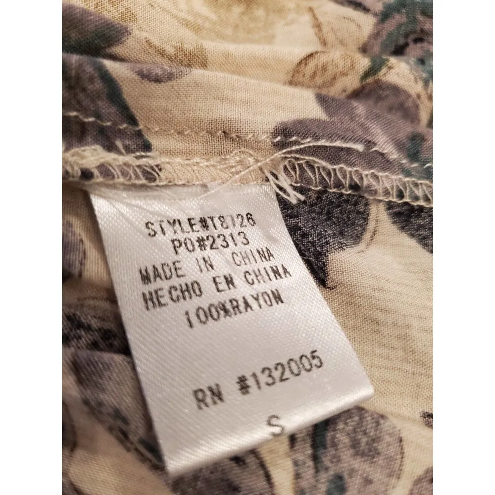 Entro Women's Beige Floral 100% Rayon Square Neck Long Sleeve Top Blouse Size S - Image 9