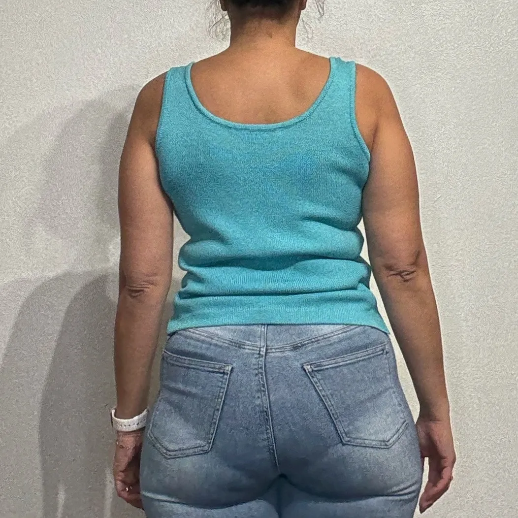 St. John Teal Knit Sleeveless Vintage Blouse Sz 4P - Image 10