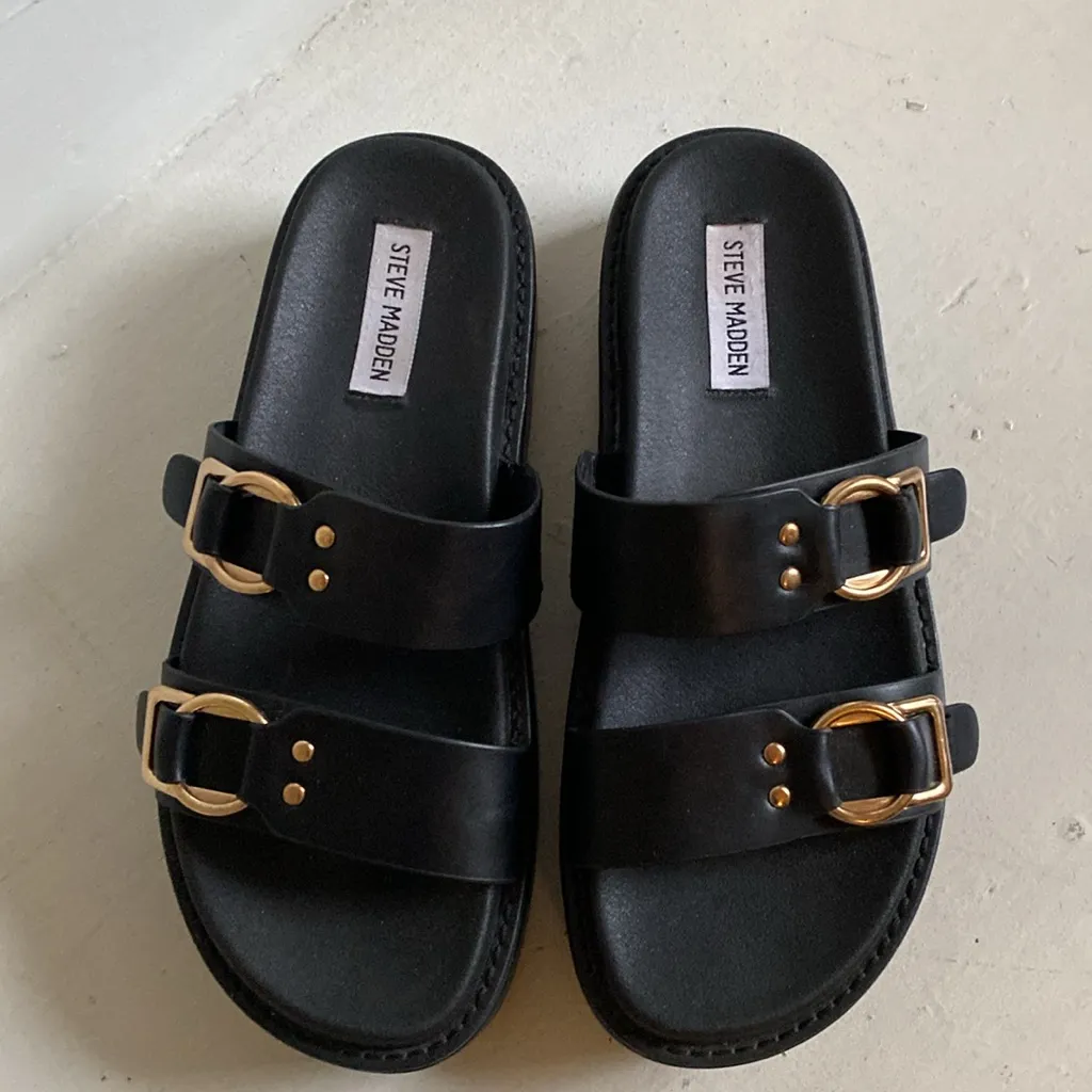 Steve Madden Brooklin Platform Sandals Size 9 Gold Buckle Chunky y2k Open Toe - Image 3