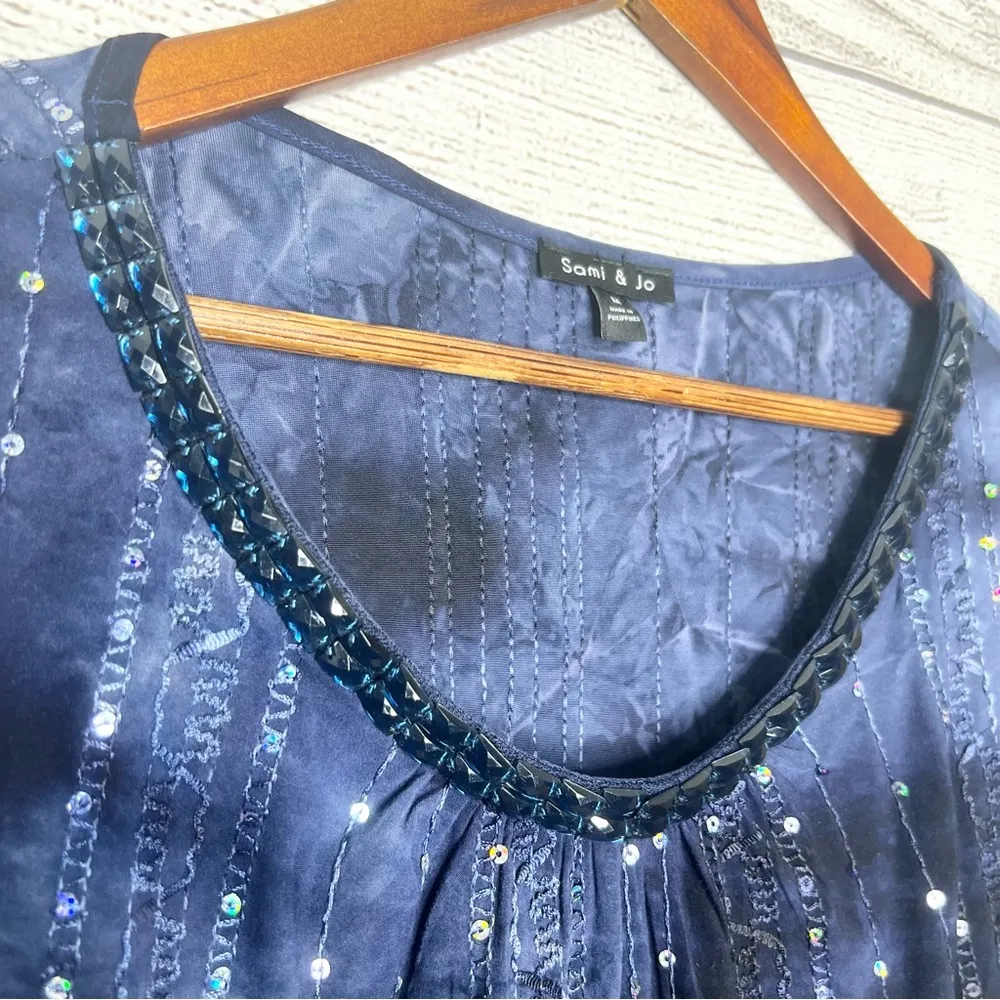 Sam & Jo Blue Tie Dye Sequin Embellished 3/4 Sleeve Blouse Top Size Medium - Image 5