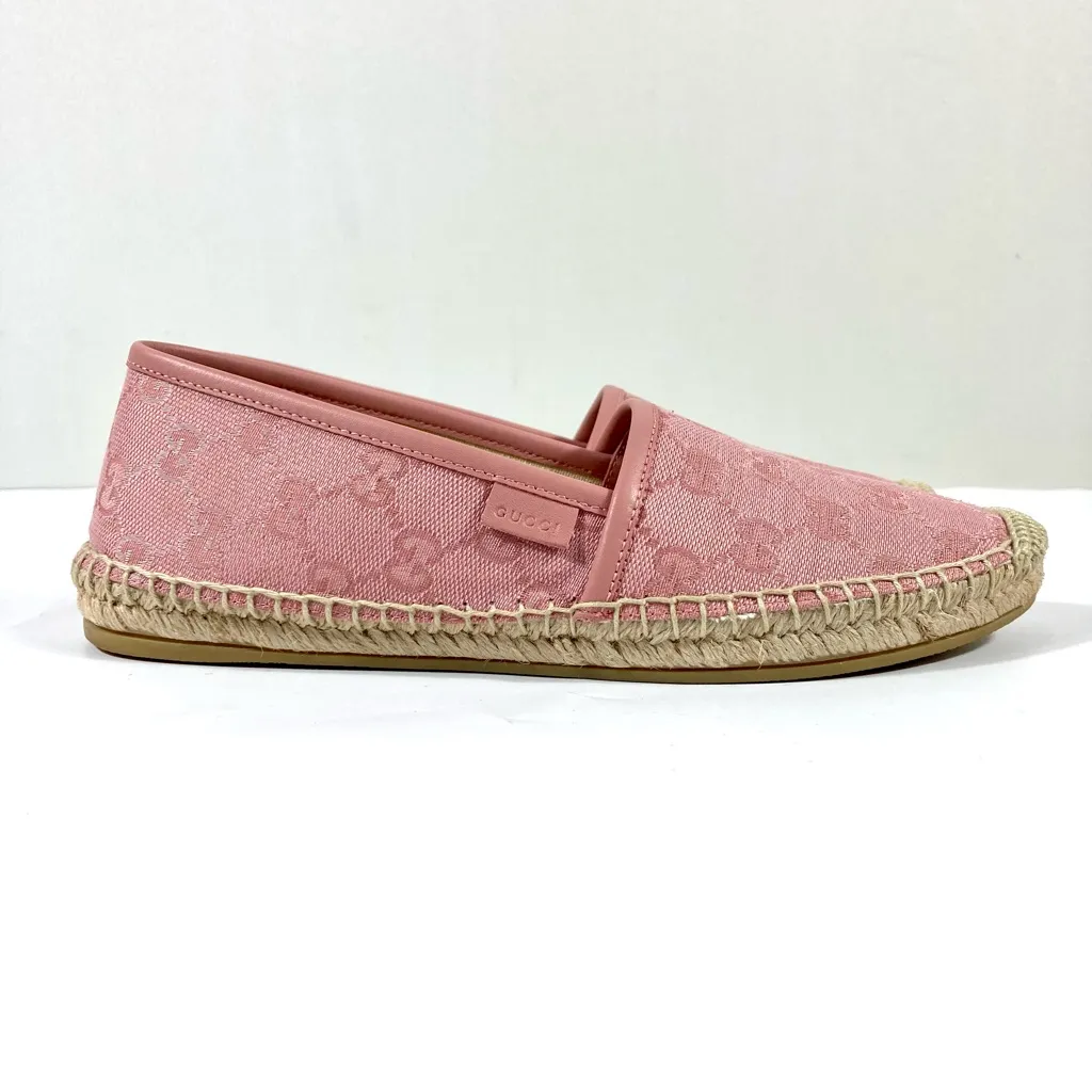 Gucci Pink GG Canvas Leather Pink Espadrille Flats Size EU 36 - Image 13