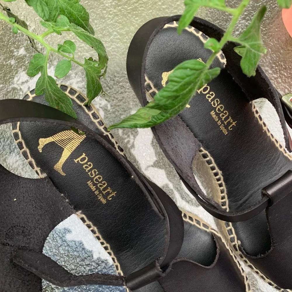 Paseart Leather Black Wedges Espadrille Sandals size 39 8.5 Shoes - Image 8