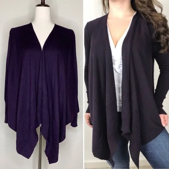 CAbi Women’s Open Front Drape Criss Cross Back Plum Cardigan - Image 2