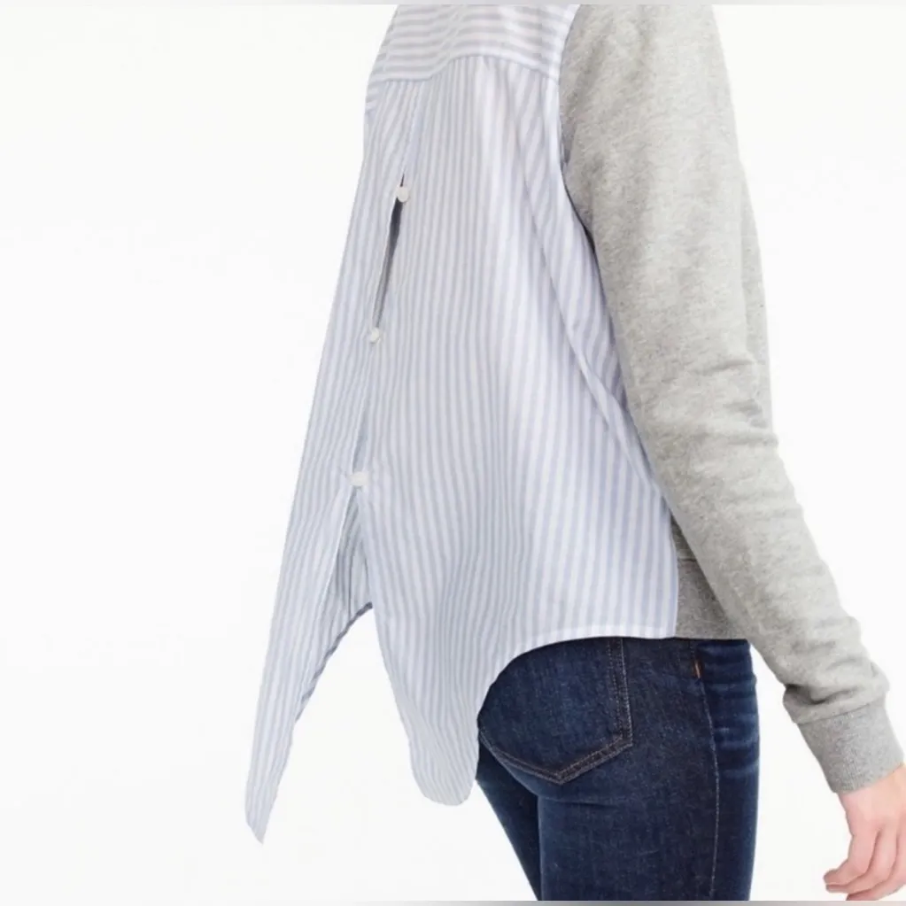 J.Crew Gray Striped Back Button Down Sweatshirt Blouse‎ Top XXL Blue - Image 2
