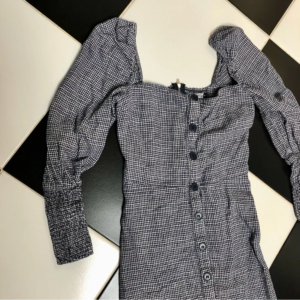 Gambino Dress Check Print Dark Navy Grey & White Button Front size S - Image 7