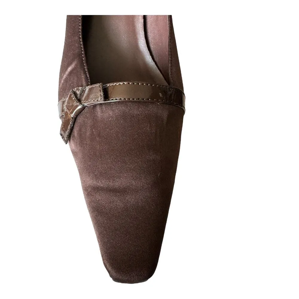 J. Loren Collection vintage brown fabric covered pumps with square toes size 8.5 - Image 15