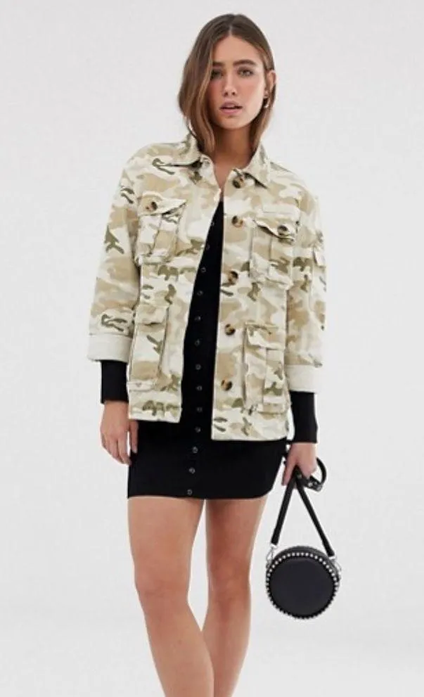 NWT Bershka natural camo army jacket in beige - Image 2