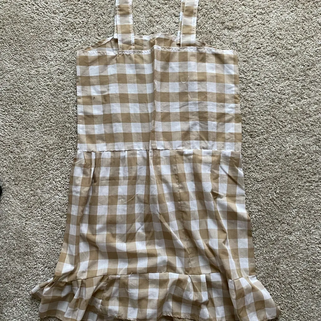 Tan and White gingham Checkered Dress - Image 6
