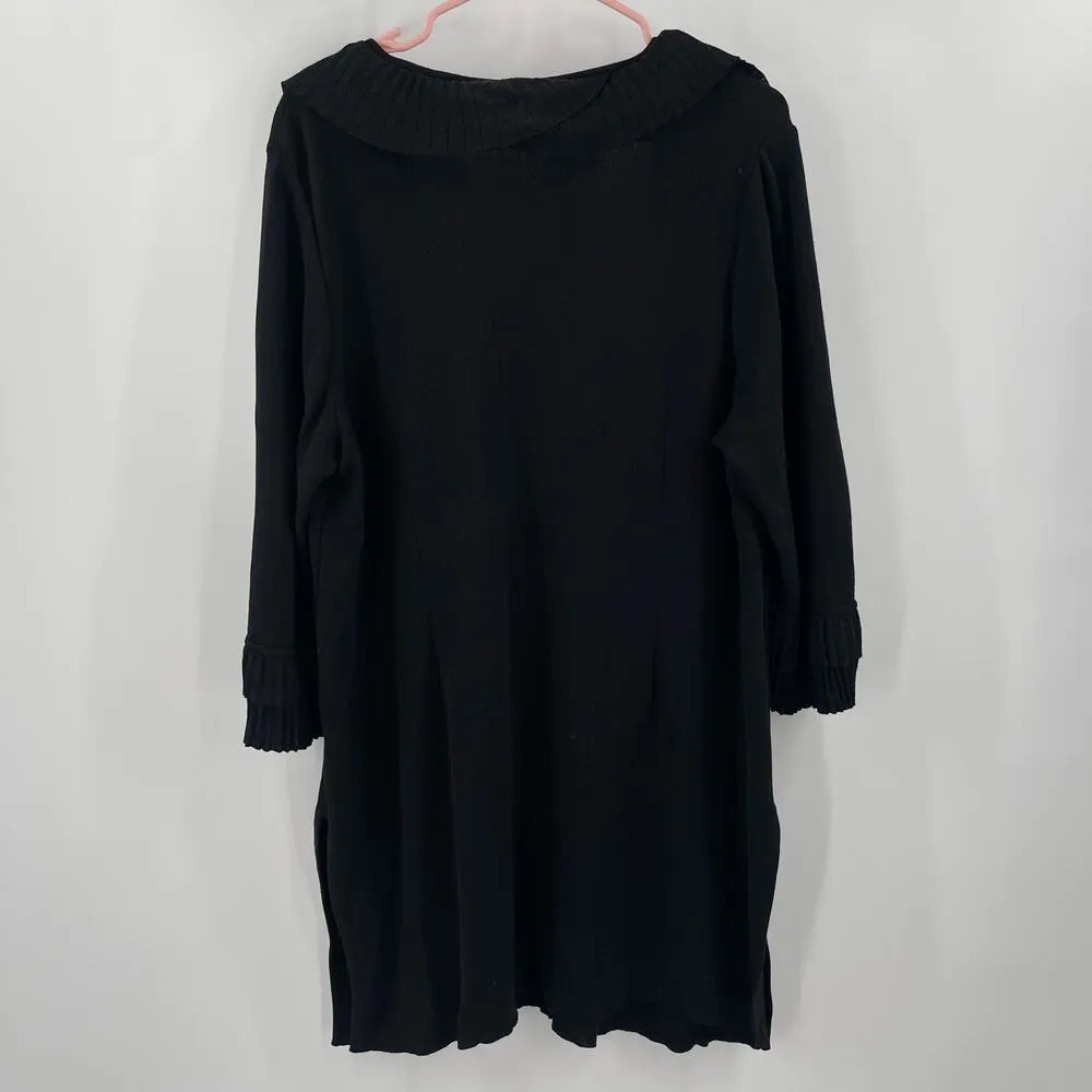 STIZZOLI Cardigan Size 50 (XXL) Sweater Black Made in Italy Asymmetrical Ruffle - Image 2