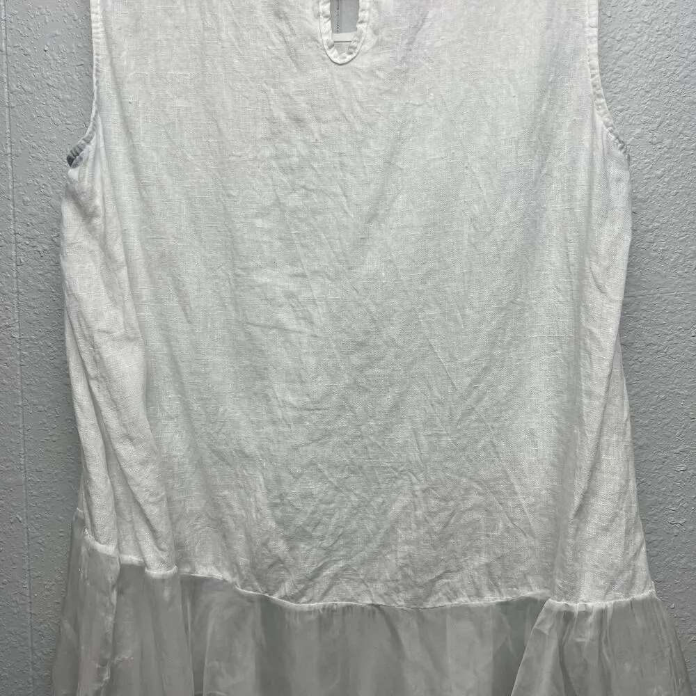 Lungo L'arno Top Womens Small Linen Quiet Luxury Lagenlook Beachy Coastal Boho White - Image 8