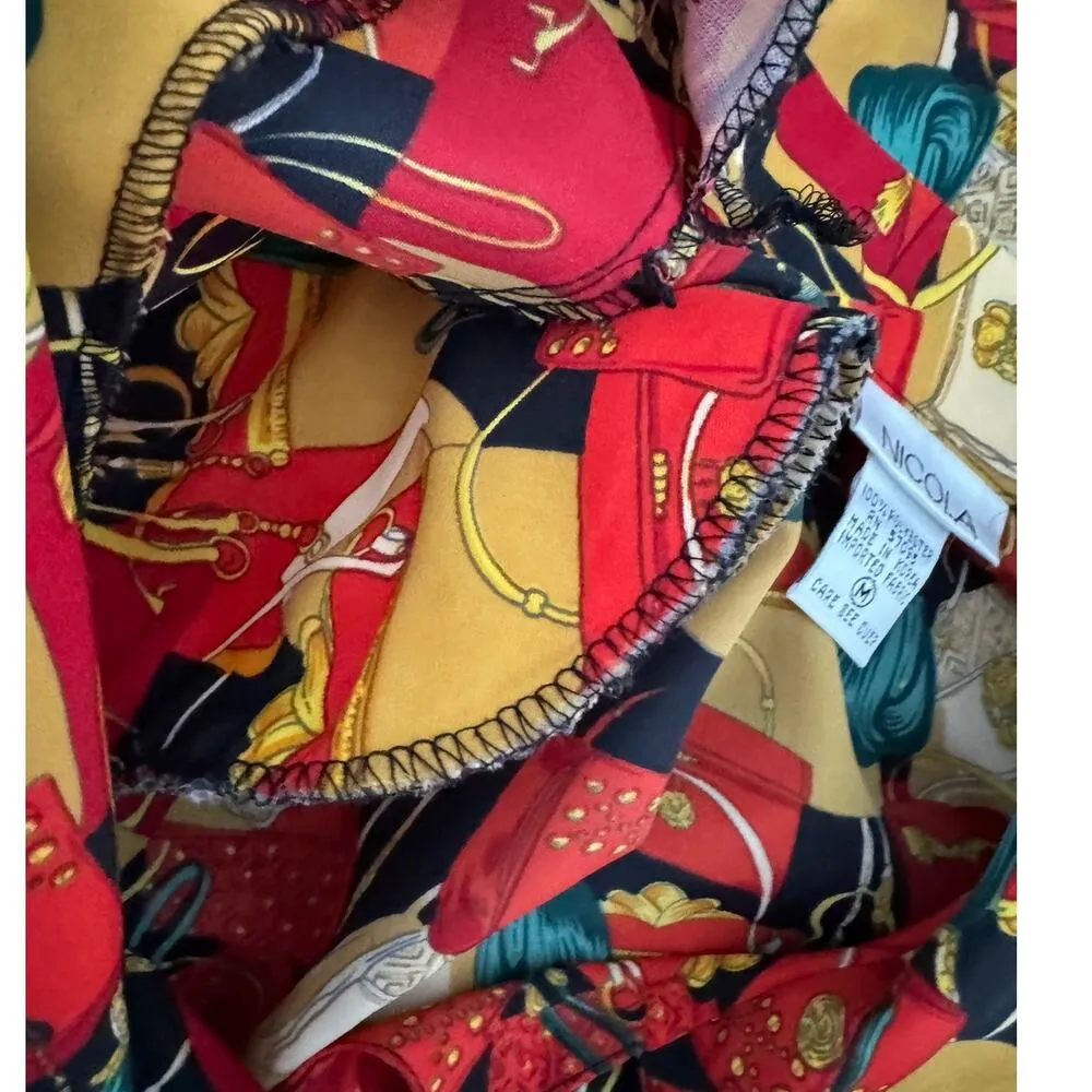 Vintage 90s Nicola purse bag print novelty short sleeve blouse size medium M - Image 4