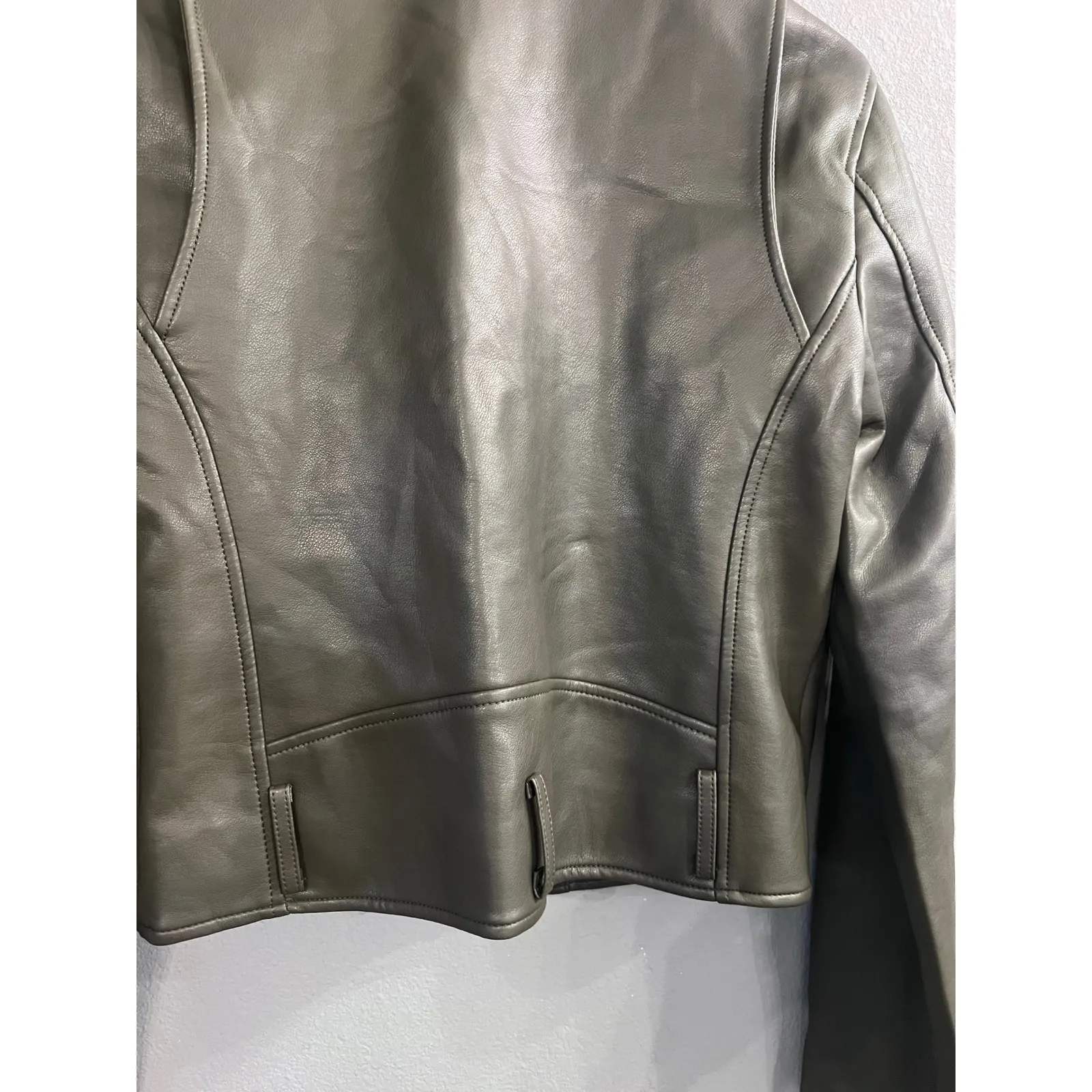 Rebecca Minkoff Olive Green Moto Jacket Size S Faux Vegan Leather Biker Coat NWT - Image 9