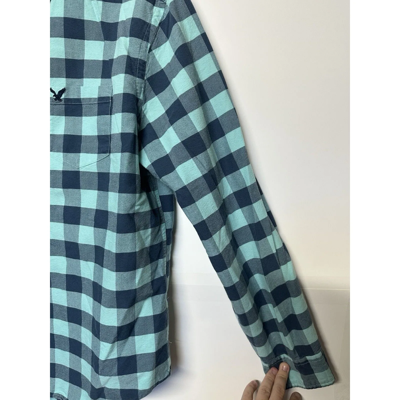 American Eagle Women’s Medium Blue Plaid Shirt Button Down Long Sleeve - Image 3