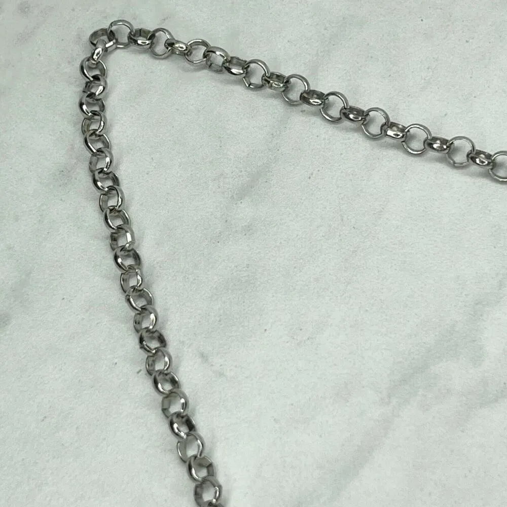 Chico's Silver Tone Chain Link Faux Pearl Rhinestone Pendant Necklace - Image 3