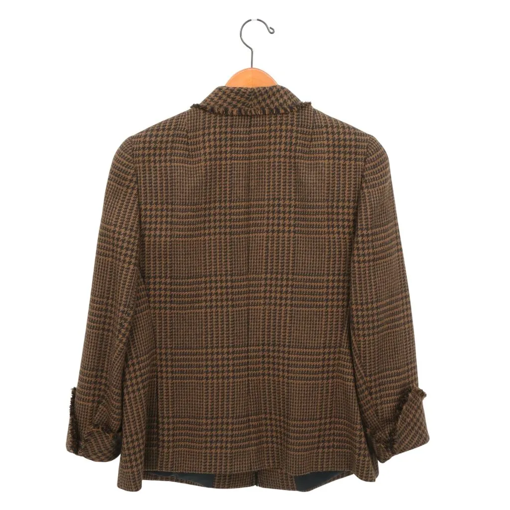 Akris Brown Black Houndstooth Plaid Zip Front Lined Blazer Jacket 14 - Image 5