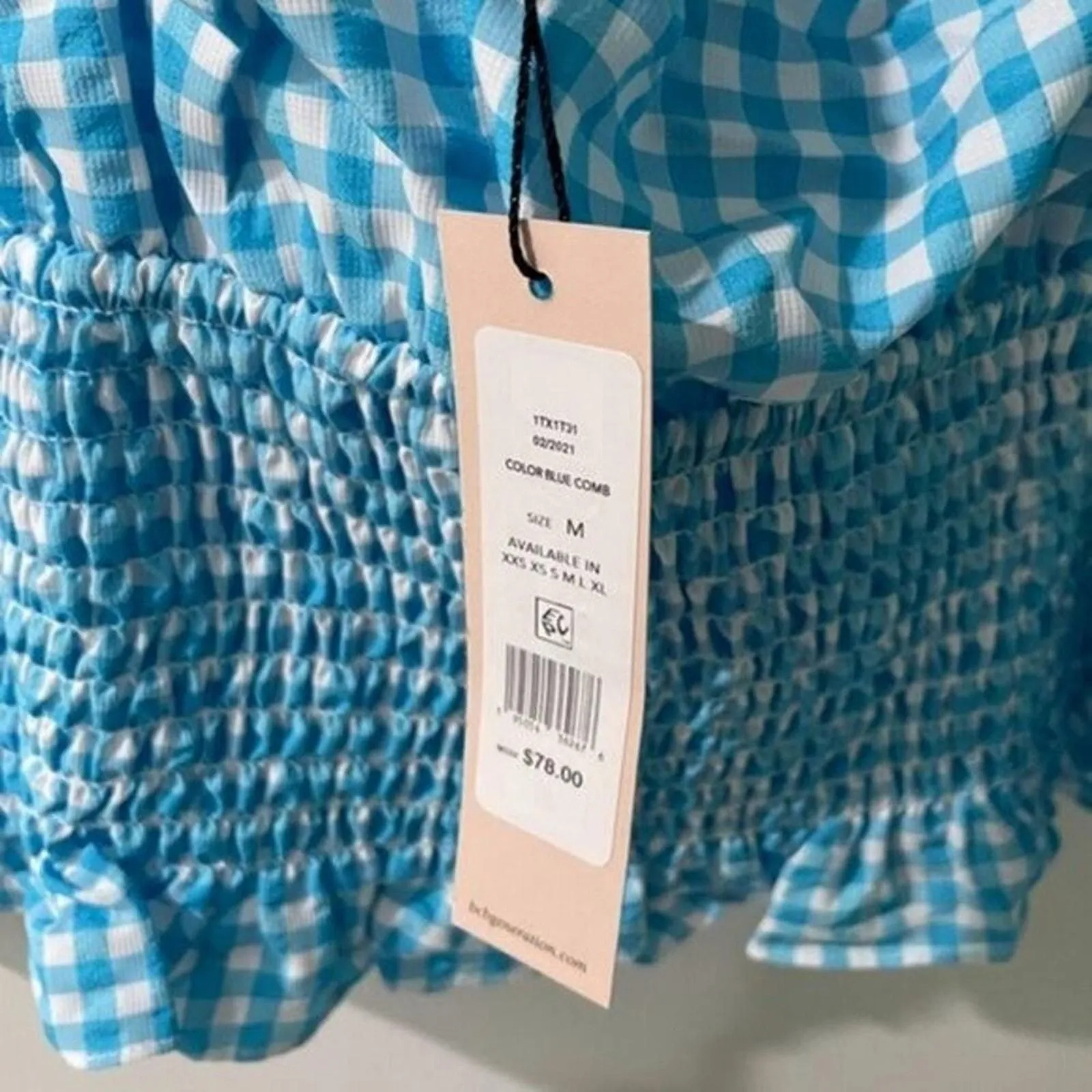 Gingham Smocked Cropped Top blue and white M - Image 4