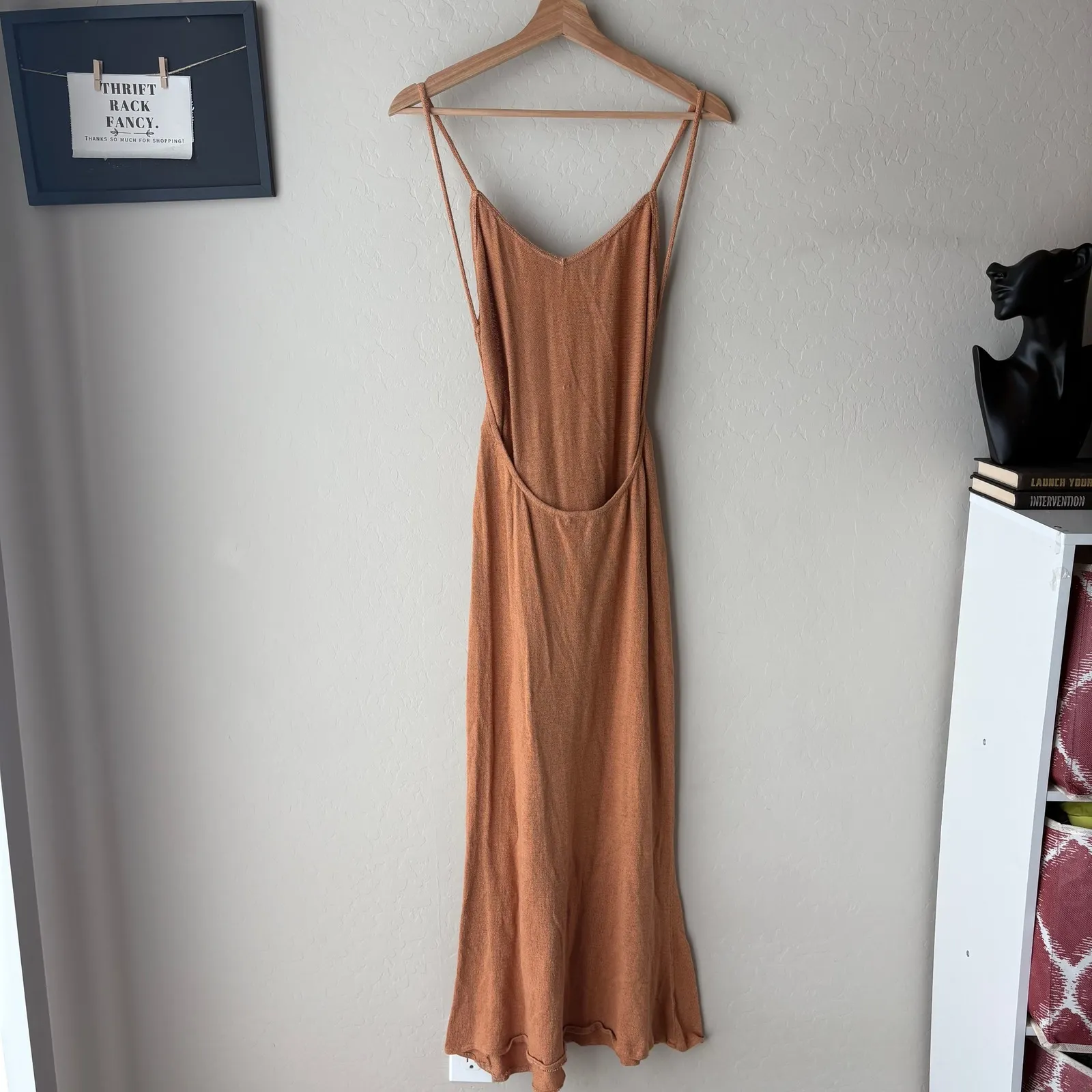 Savannah Morrow The Label Dress Ara Knit Tie Belt Tan Midi Dress Size XL - Image 8