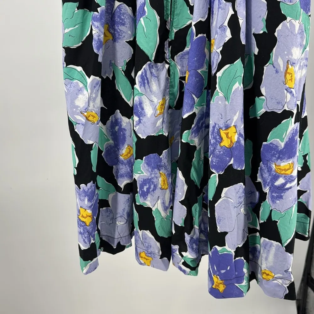 Unique Vintage Black and Blue Floral halter swing Dress 4 pin up 50s costume - Image 11