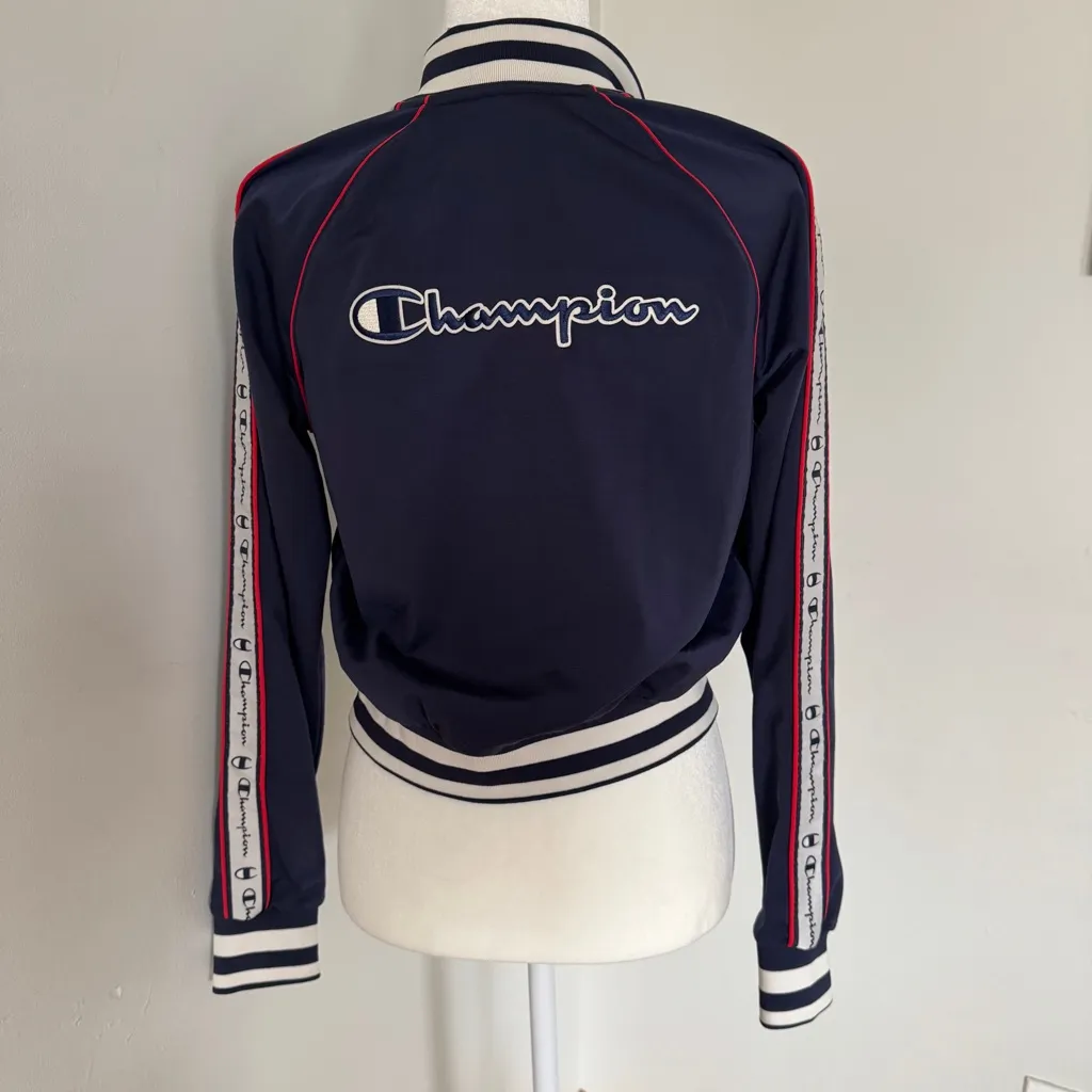 Champion Track Jacket Women's Blue Stylish Full Zip Outline C Logo Small - Image 4