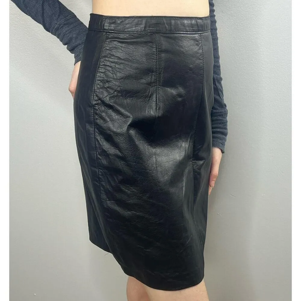 Vintage 90s Euro Mond of California 100% Genuine Leather Pencil Skirt Size 3/4 Black - Image 2