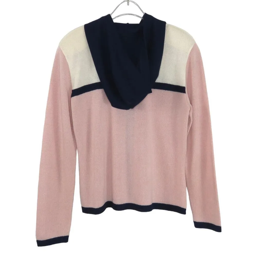 1980s Vintage Pastel Pink Color Block Zipper Knit Sweater Small - Image 3